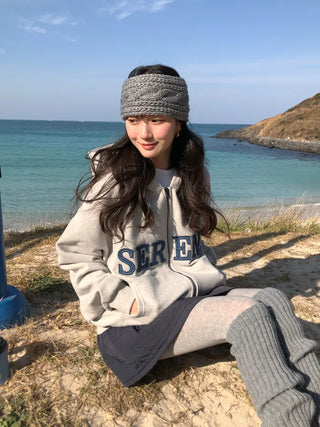 (2 colors) Fleece-lined hooded zip-up