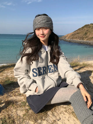 (2 colors) Fleece-lined hooded zip-up