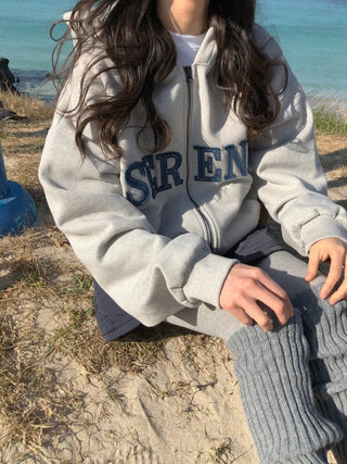 (2 colors) Fleece-lined hooded zip-up