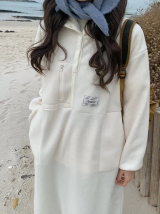 (3 colors) Anorak Hooded Fleece Dress