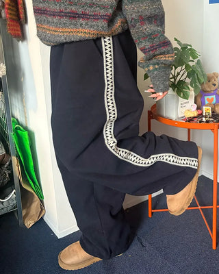 (Unisex) Wave Crochet Line Fleece Pants