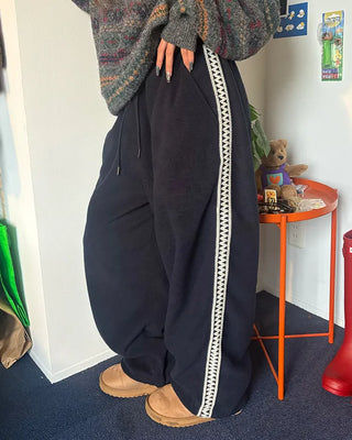 (Unisex) Wave Crochet Line Fleece Pants