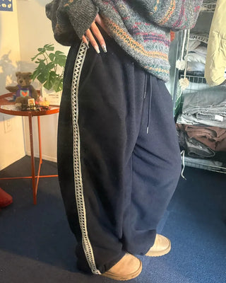 (Unisex) Wave Crochet Line Fleece Pants