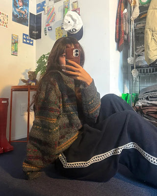 (Unisex) Wave Crochet Line Fleece Pants