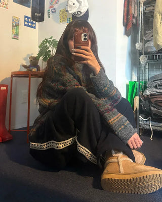 (Unisex) Wave Crochet Line Fleece Pants