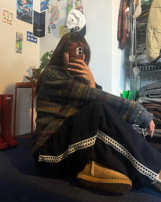 (Unisex) Wave Crochet Line Fleece Pants
