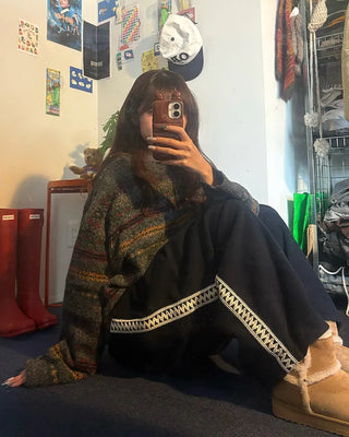 (Unisex) Wave Crochet Line Fleece Pants