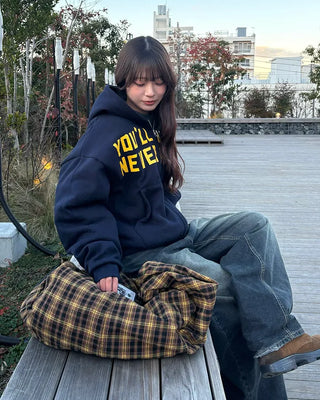 (Unisex) Lettering Double Zip Fleece-Lined Hoodie