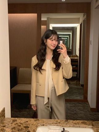 (2 colors) Double-breasted tweed jacket