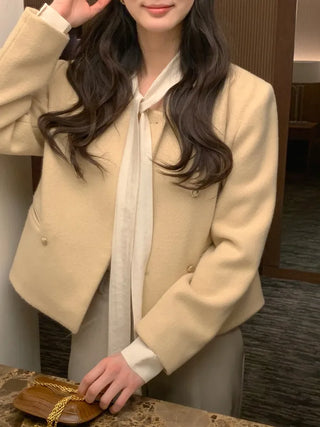(2 colors) Double-breasted tweed jacket