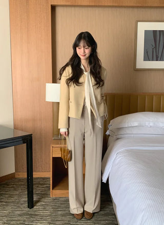 (2 colors) Double-breasted tweed jacket