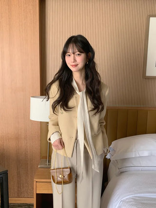(2 colors) Bow tie shirred blouse