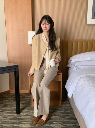 (2 colors) Double-breasted tweed jacket
