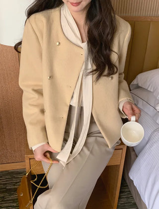 (2 colors) Double-breasted tweed jacket