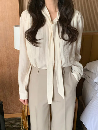 (2 colors) Bow tie shirred blouse
