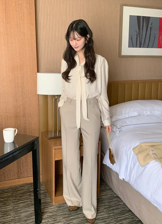 (2 colors) Bow tie shirred blouse