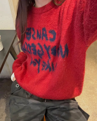 (Unisex) Bust Lettering Hairy Knit Sweater