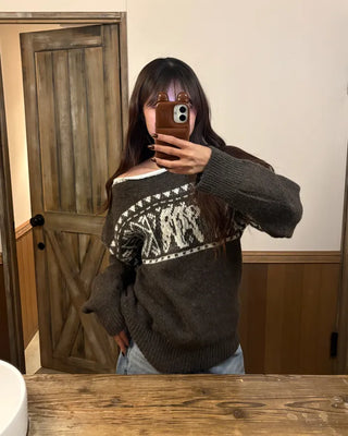 2-Way Slashed Neck Fair Isle Sweater