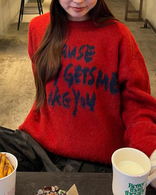 (Unisex) Bust Lettering Hairy Knit Sweater