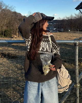 2-Way Slashed Neck Fair Isle Sweater