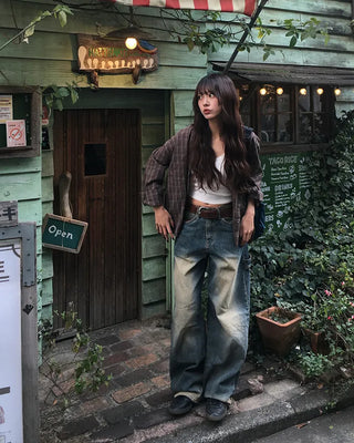 One-patch pocket check shirt