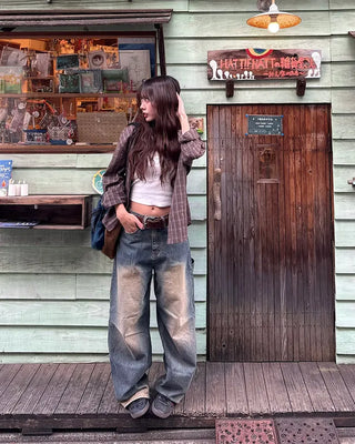 One-patch pocket check shirt