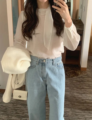 Sheer blouse with tie