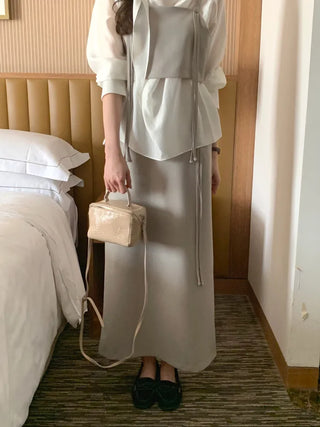 (3 colors) Strap Long Skirt