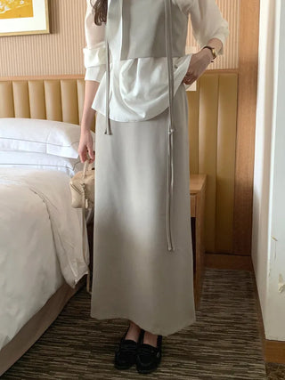 (3 colors) Strap Long Skirt