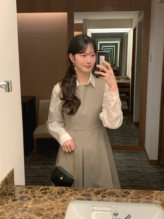 (4 colors) Sheer Tucked Shirt
