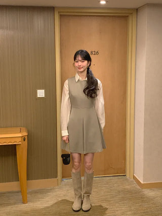 (2 colors) Crew neck mid-length dress