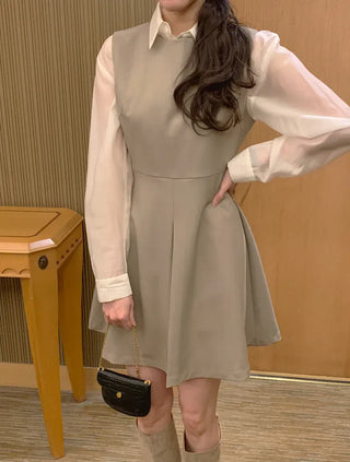 (2 colors) Crew neck mid-length dress