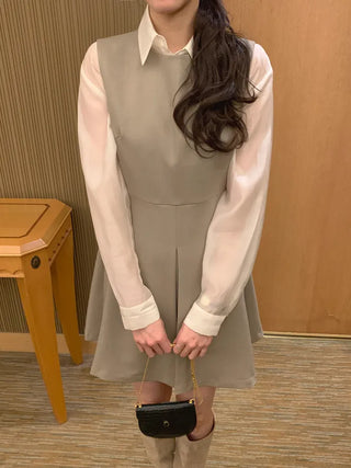 (4 colors) Sheer Tucked Shirt