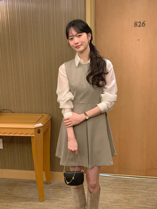 (2 colors) Crew neck mid-length dress