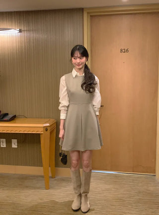 (2 colors) Crew neck mid-length dress