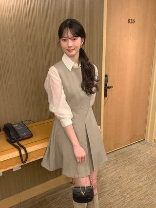 (2 colors) Crew neck mid-length dress