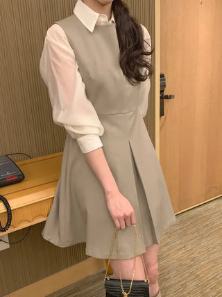 (2 colors) Crew neck mid-length dress