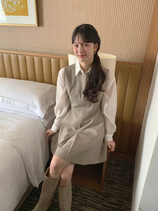 (2 colors) Crew neck mid-length dress