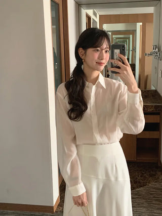 (4 colors) Sheer Tucked Shirt