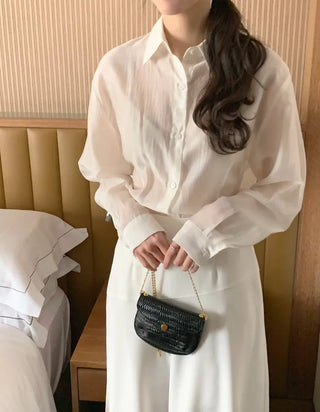 (4 colors) Sheer Tucked Shirt