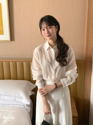 (4 colors) Sheer Tucked Shirt