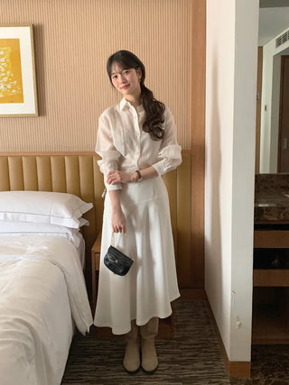(4 colors) Sheer Tucked Shirt