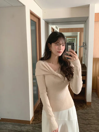 (5 colors) Drape Off-Shoulder Knit