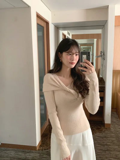 (5 colors) Drape Off-Shoulder Knit