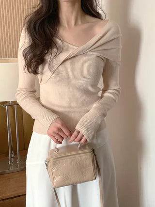 (5 colors) Drape Off-Shoulder Knit