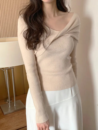 (5 colors) Drape Off-Shoulder Knit