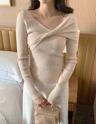 (5 colors) Drape Off-Shoulder Knit