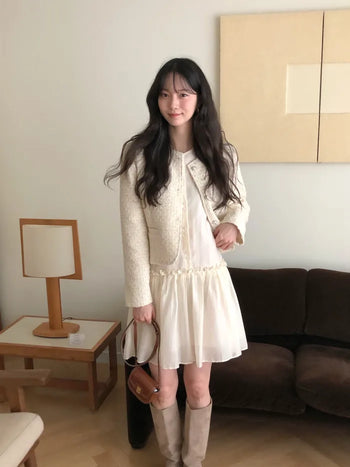 (2 colors) Frill Shirring Midi Dress