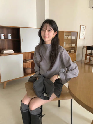 (3 colors) Half-neck blouse