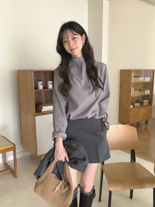 (3 colors) Half-neck blouse